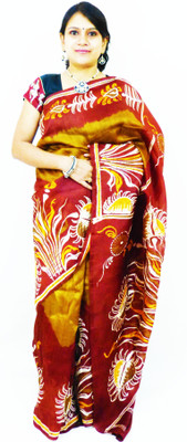 

Runu's Boutique Hand Painted Murshidabad Handloom Silk Saree(Brown, Maroon)