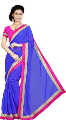 

Indian Wear Online Solid Fashion Chiffon Saree(Blue)