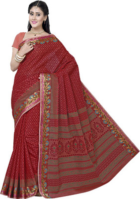 

Rani Saahiba Printed Gadwal Polycotton Saree(Maroon), Red