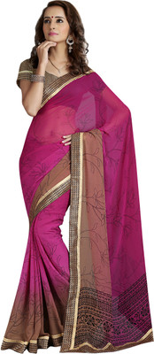 

Khushali Self Design, Printed Fashion Georgette Saree(Pink, Brown, Black), Black;brown;pink
