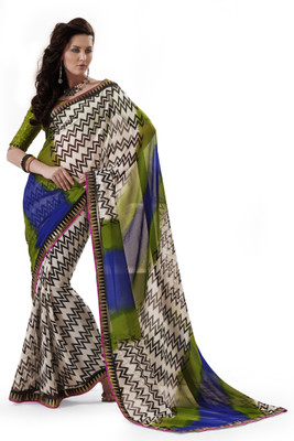Vipul Printed Bhagalpuri Chiffon Saree(White)