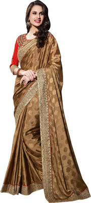 Khushali Self Design Fashion Jacquard Saree(Brown), Dark beige