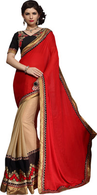 

Aasvaa Embroidered Fashion Jacquard Saree(Red)