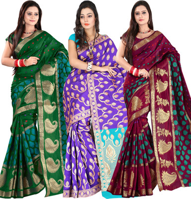 

It's Banii Woven Banarasi Handloom Banarasi Silk Saree(Pack of 3, Green, Blue, Maroon), Blue;green;maroon