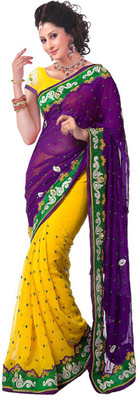 

Aksh Fashion Embroidered Bollywood Georgette Saree(Yellow, Purple)