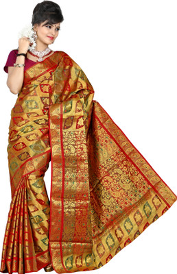 

Mimosa Self Design Kanjivaram Silk Saree(Multicolor), Orange
