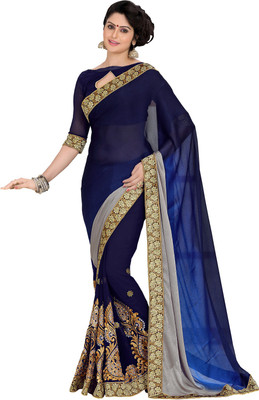 

Lovelylook Embroidered Daily Wear Jacquard, Georgette Saree(Blue, Grey), Navy blue & grey