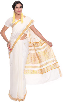 Darps Self Design Balarampuram Cotton Saree(Multicolor), Cream