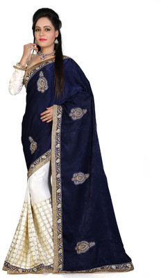 

Saara Embroidered Fashion Georgette Saree(Blue, White), Navy blue & white