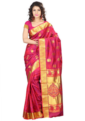 

Parisha Printed Daily Wear Art Silk Saree(Pink, Yellow), Pink & gold