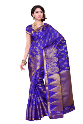 Mimosa Self Design Kanjivaram Art Silk Saree(Dark Blue), Royal blue