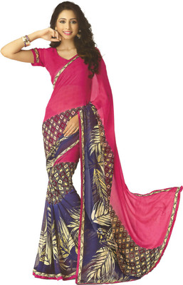 PSHOPEE Printed Fashion Chiffon Saree(Pink)