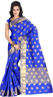 

Roopkala Silks Woven Fashion Tussar Silk Saree(Blue), Royal blue