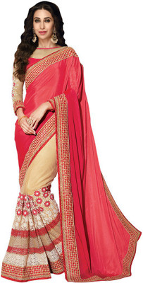 

Desi Butik Embroidered Fashion Chiffon, Net Saree(Pink, Beige), Pink and beige
