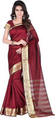 Weavedeal Solid Banarasi Chanderi Saree(Maroon)