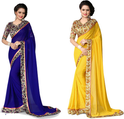 

Indianbeauty Self Design, Solid Fashion Chiffon Saree(Pack of 2, Yellow, Blue), Royal blue;yellow