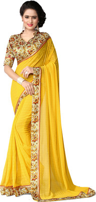 

Indianbeauty Plain Bollywood Chiffon Saree(Yellow