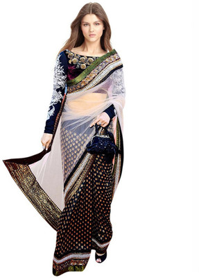 

First Lady Embroidered Fashion Handloom Viscose Saree(Black)