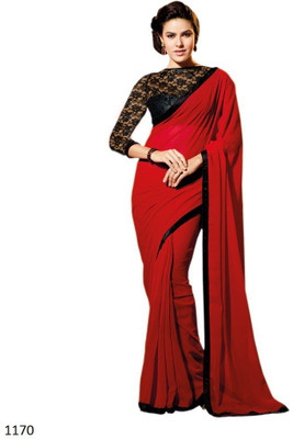 

Aksh Fashion Solid Bollywood Georgette Saree(Red)