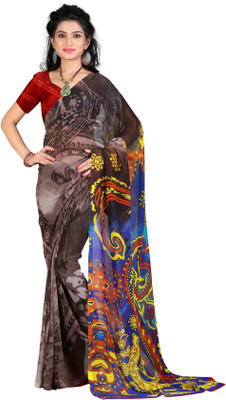 

LaazreeFashion Floral Print Bollywood Georgette Saree(Brown, Blue), Blue;brown