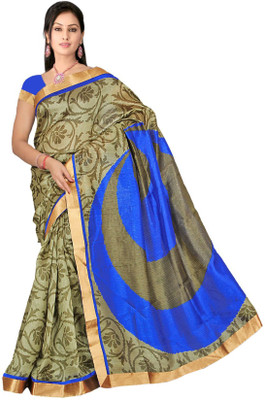 

Mathura Printed Paithani Polycotton Saree(Multicolor), Gold;green