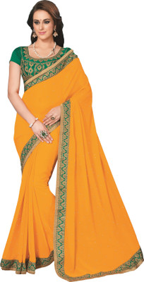 

Khushali Self Design, Embroidered Fashion Georgette Saree(Orange)