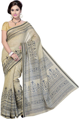 

Rani Saahiba Printed Bhagalpuri Cotton Slub Saree(Beige), Blue