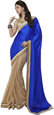 Desi Butik Self Design Fashion Satin Saree(Blue)