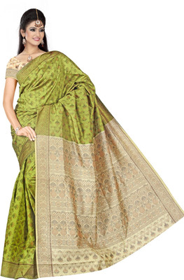 

JagannathSaree Self Design Fashion Silk Saree(Green, White