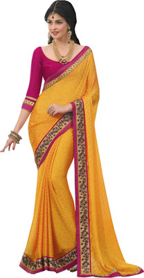 

Manthan Embroidered Daily Wear Satin, Chiffon Saree(Yellow)