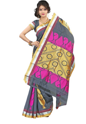 Mimosa Woven Kanjivaram Handloom Cotton Saree(Grey)