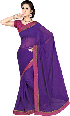 

Khoobee Self Design, Embellished Fashion Georgette Saree(Purple)