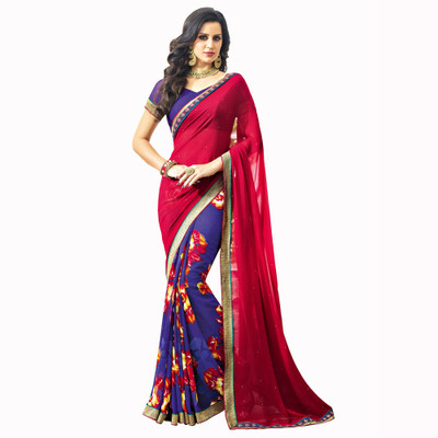 

Vishal Self Design Bollywood Georgette Saree(Red, Blue), Blue;red