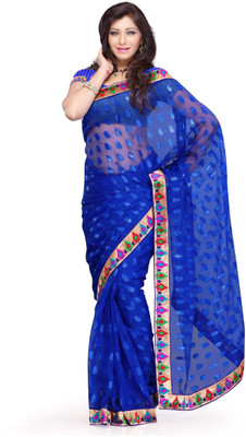 

JTInternational Self Design Fashion Net, Jacquard Saree(Dark Blue)