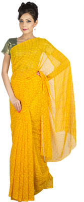 

Jaipur Kurti Printed Bandhej Georgette Saree(Yellow)
