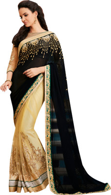 

Brijraj Embroidered Fashion Georgette, Net Saree(Beige, Black), Black;cream