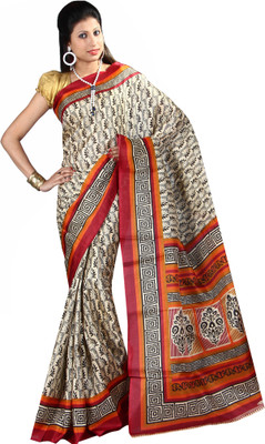 

Anushree Saree Printed Fashion Silk Saree(Multicolor), White-red