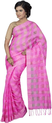 

Hawai Checkered Tant Silk Saree(Pink, Beige)