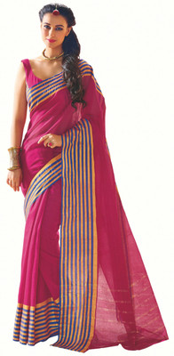 

M.S.Retail Solid Bollywood Cotton Saree(Pink)