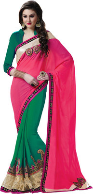 Lovelylook Embroidered Daily Wear Georgette Saree(Pink, Green)