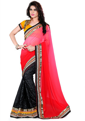 

Saara Embroidered Fashion Georgette Saree(Pink, Black)
