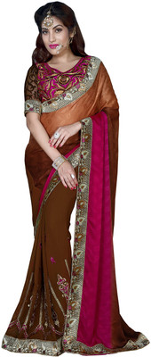 

Manthan Embroidered Daily Wear Georgette Saree(Pack of 2, Brown, Pink)