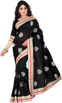 

Omkarcreation Embroidered Bhagalpuri Cotton Slub Saree(Black)
