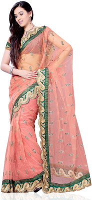 

JTInternational Self Design Fashion Net Saree(Multicolor), Carrot