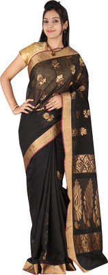 East West Self Design Coimbatore Silk Cotton Blend Saree(Black)