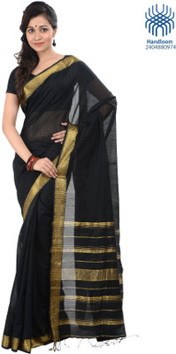 

Tantuja Solid Tangail Handloom Cotton Saree(Black)