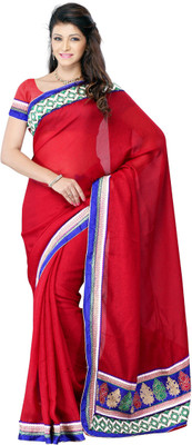 

JTInternational Self Design Fashion Art Silk Saree(Red, Blue), Multi color