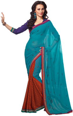 

Vishal Self Design Bollywood Georgette, Art Silk Saree(Blue, Brown)
