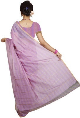 

Kanheyas Striped Fashion Handloom Cotton Saree(Pink), Light pink