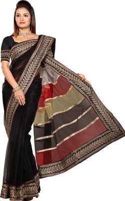 

Ishin Embroidered Fashion Net Saree(Black)